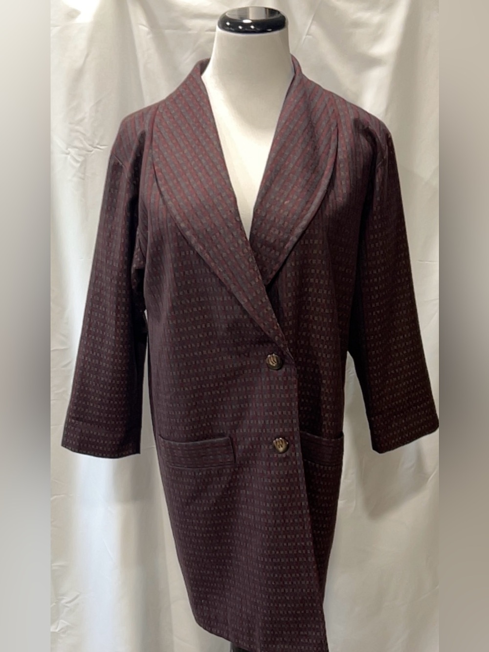 Checkered Shawl Collar Blazer Coat Jacket Women Size Medium M Unbranded Vintage